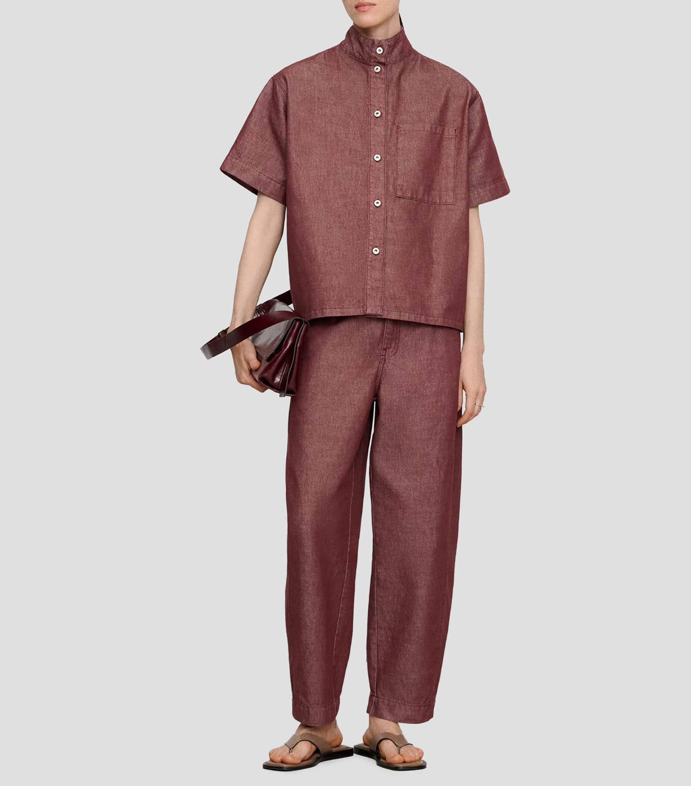 Camisa sólida manga corta Mujer
